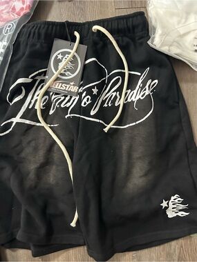 Men's Black Cargo Shorts with White Script Logo